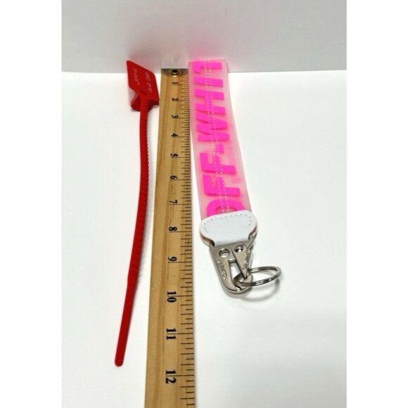 Off-White Clear /Pink Keychain Industrial Strap w/ Zip Tie Logo Tag Key Holder - Picture 6 of 6